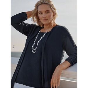 J. Jill Women Wearever Textured-Knit Open-Front Cardigan Jacket Navy Medium‎ EUC